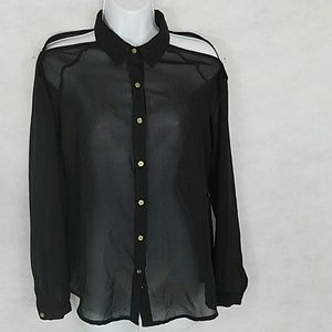 Sheer black cold shoulder blouse by DizzyLizzy